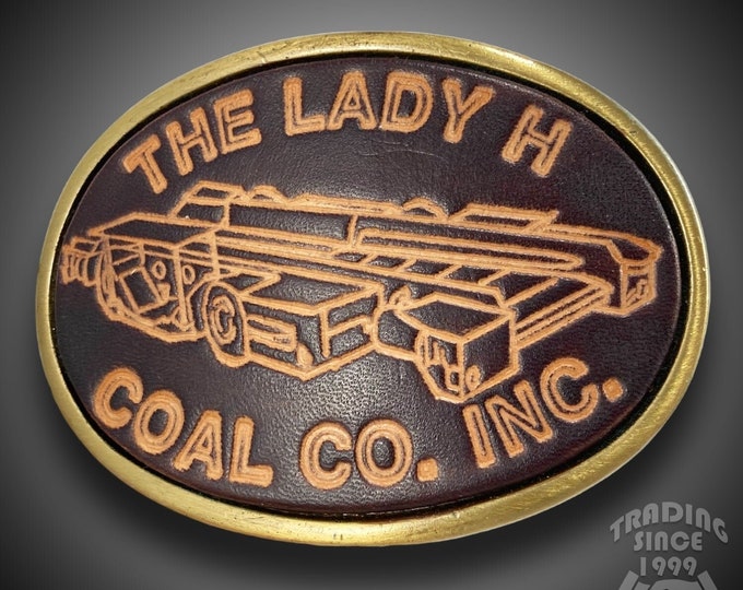 Vintage Belt Buckle Tooled Leather On Brass The Lady H Coal Co. Inc. Gift