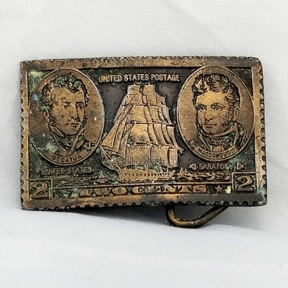 Belt Buckle - United States Postage 2-Cent Decatur Macdonough Ship Design