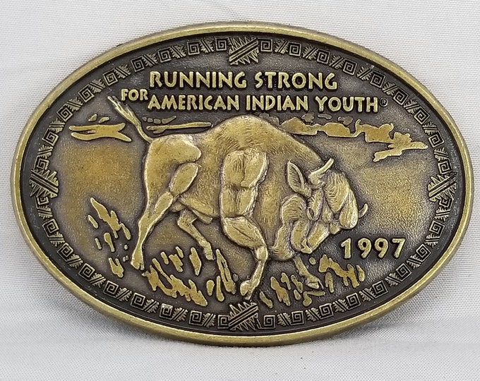 Belt Buckle 1997 Buffalo Running Strong For American Indian Youth Native America