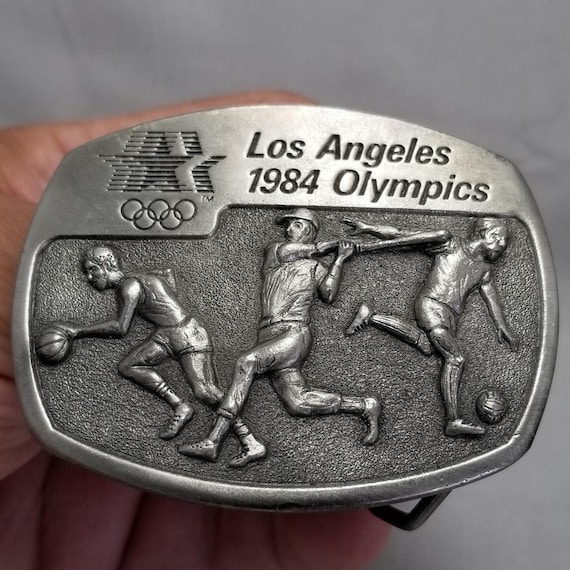 Belt Buckle 1980 Fine Pewter Los Angeles 1984 Olympics Basketball Baseball Socce