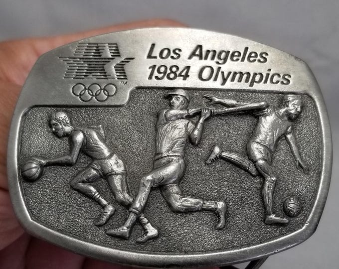 Belt Buckle 1980 Fine Pewter Los Angeles 1984 Olympics Basketball Baseball Socce