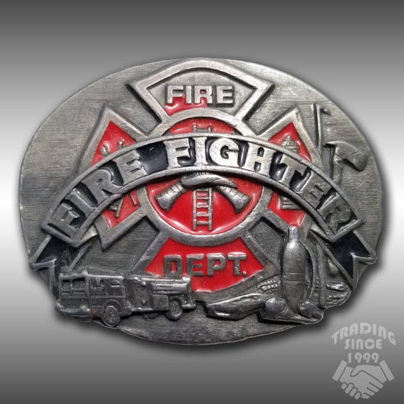 Vintage Belt Buckle Pewter 1991 Fire Department Fire Fighter USA Made Siskiyou