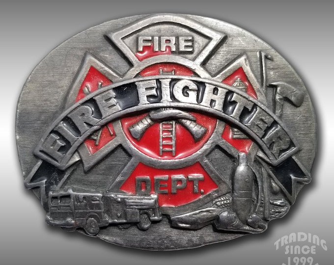 Vintage Belt Buckle Pewter 1991 Fire Department Fire Fighter USA Made Siskiyou