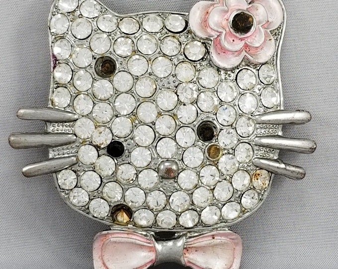 Belt Buckle Women's Hello Kitty Look-Like Rhinestones Pink Flower And Bow Tie