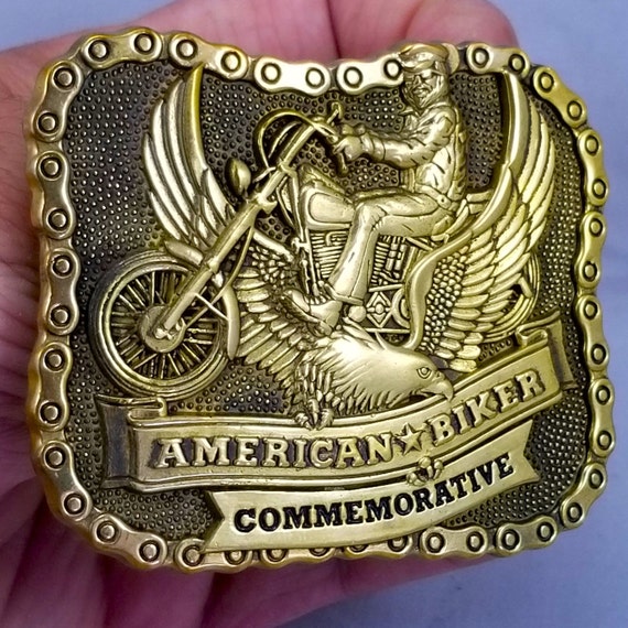 Vintage Belt Buckle 1984 Brass American Biker Commemorative USA Made By Baron