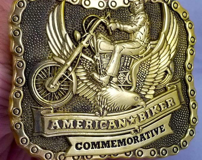 Vintage Belt Buckle 1984 Brass American Biker Commemorative USA Made By Baron