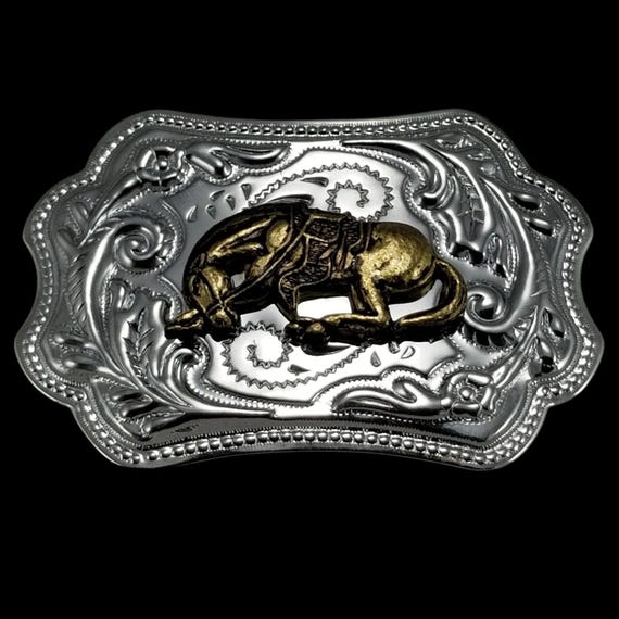 Western Horse Bucking Silver Tone Rodeo Cowboy Belt Buckle USA Made