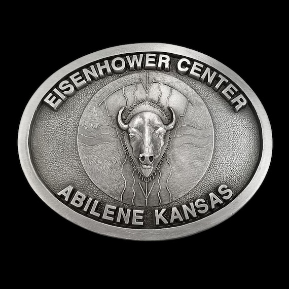 Belt Buckle Eisenhower Center Abilene Kansas Buffalo Head Oval Vintage