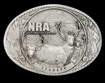 NRA Whittington Center Sponsor Belt Buckle, Elk Deer Motif, Pro Honor USA Made