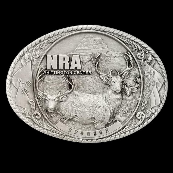 NRA Whittington Center Sponsor Belt Buckle, Elk Deer Motif, Pro Honor USA Made