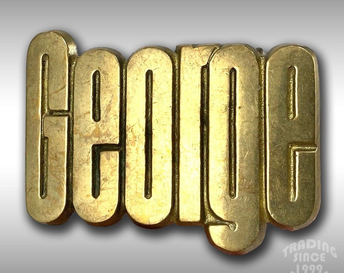 Vintage 1978 Solid Brass George Belt Buckle