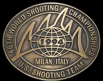 Vintage Belt Buckle 1994 46th World Shooting Championships Milan Italy U.S. Team