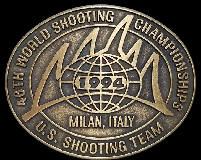 Vintage Belt Buckle 1994 46th World Shooting Championships Milan Italy U.S. Team
