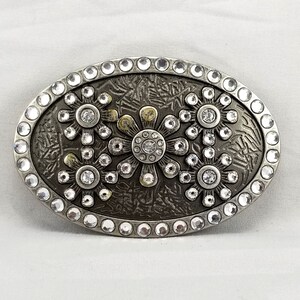 Vintage Belt Buckle Womens Oval Stars Rhinestones Embossed Etched Unique