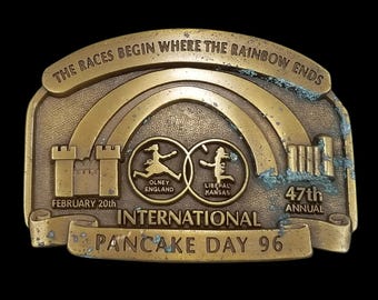 Western Associates Belt Buckle 47th International Pancake Day 1996 Solid Brass