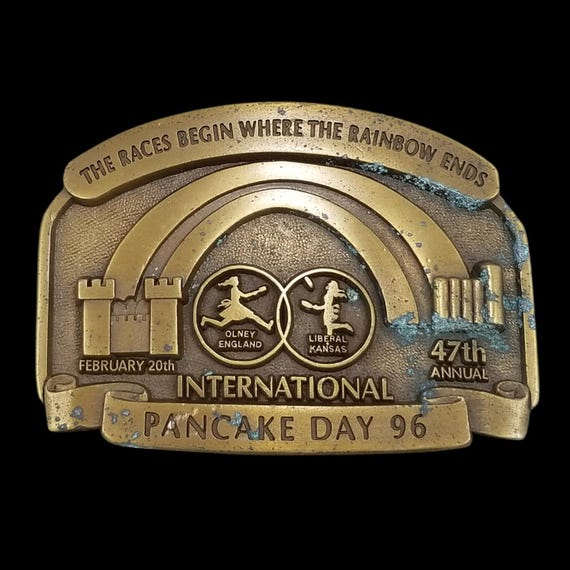 Western Associates Belt Buckle 47th International Pancake Day 1996 Solid Brass