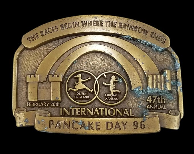 Western Associates Belt Buckle 47th International Pancake Day 1996 Solid Brass