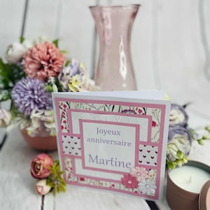Carte d’anniversaire personnalisée – Style patchwork floral – Femme – Fait main