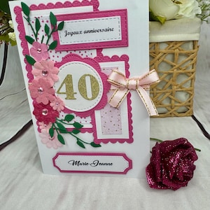 パーソナライズされた誕生日カード – 花のパッチワーク – 名前と年齢 – 手作り