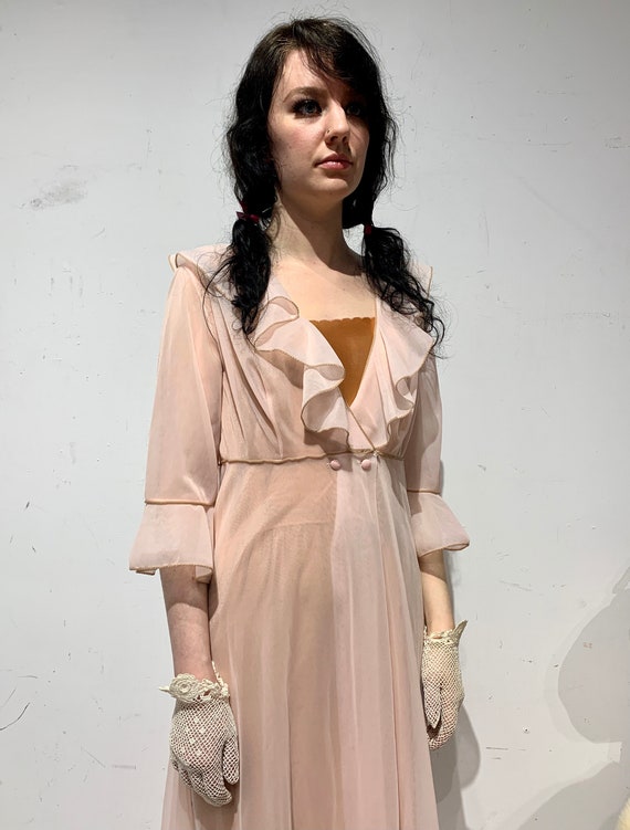 Vintage 60s Pale Pink Sheer Long Peignoir