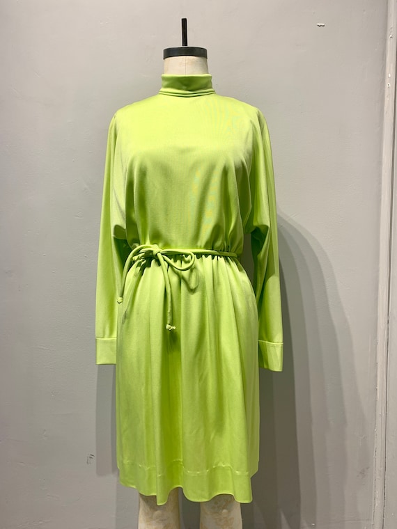 Vintage 60s Lime Green Mini Dress - image 2