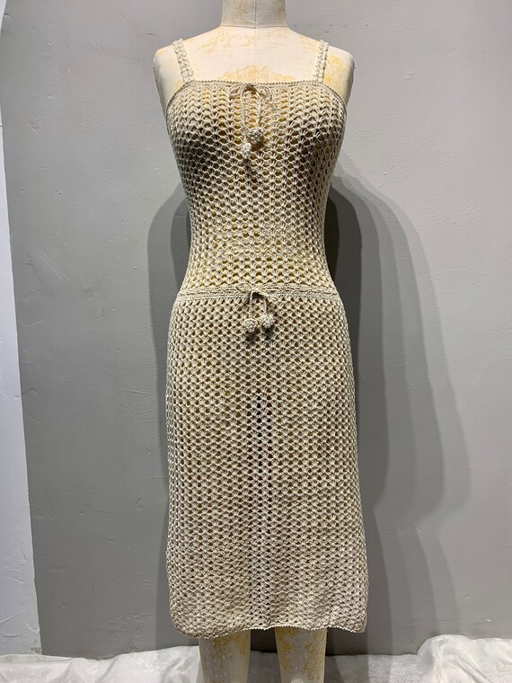 Vintage 70s Cream Crochet Mesh Midi Dress sz S / M - image 2