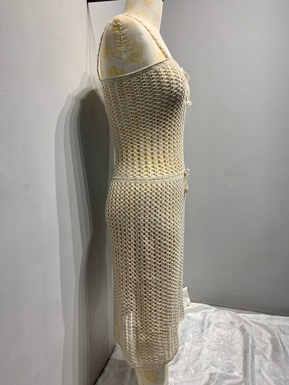 Vintage 70s Cream Crochet Mesh Midi Dress sz S / M - image 4