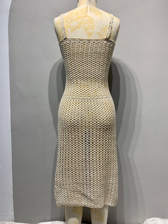 Vintage 70s Cream Crochet Mesh Midi Dress sz S / M - image 5