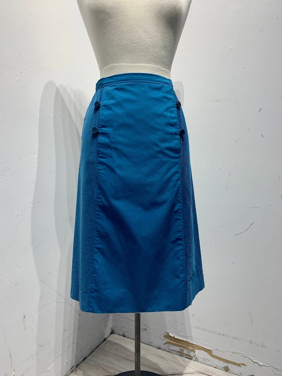 Vintage 60s Blue Cotton Courreges Mod Flare Skirt