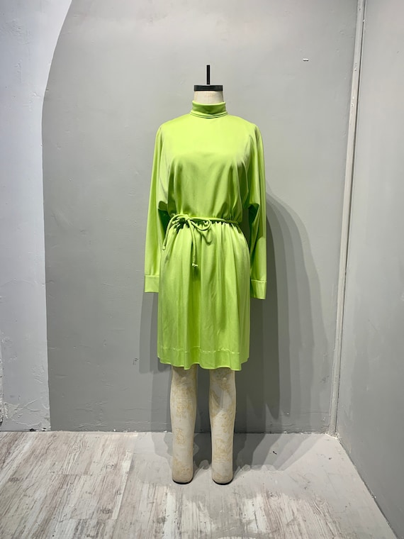Vintage 60s Lime Green Mini Dress - image 1