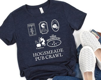 Wizard World Pubs Shirt Hogsmeade Pub Crawl HP Pubs Green Dragon Hanged Man Hogs Head Leaky Cauldron Three Broomsticks Pub Crawl TShirt