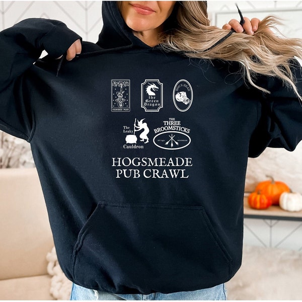 Wizard World Pubs Hoodie Hogsmeade Pub Crawl HP Pubs Green Dragon Hanged Man Hogs Head Leaky Cauldron Three Broomsticks Pub Crawl Sweatshirt