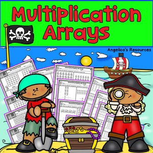 Multiplication with Arrays in Math | Multiplication Practice Worksheets | Pirate Theme Printables