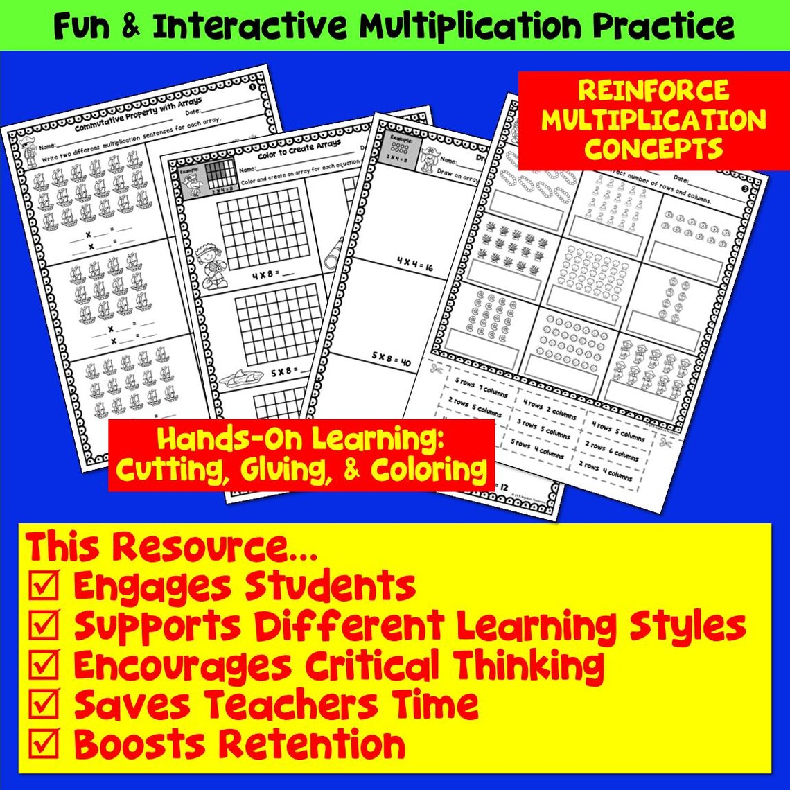 Multiplication With Arrays in Math | Multiplication Practice Worksheets ...