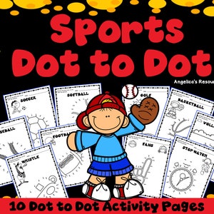 Sports Dot to Dot Coloring Pages | Connect the Dots Kindergarten Math Worksheets Printables | Morning Work