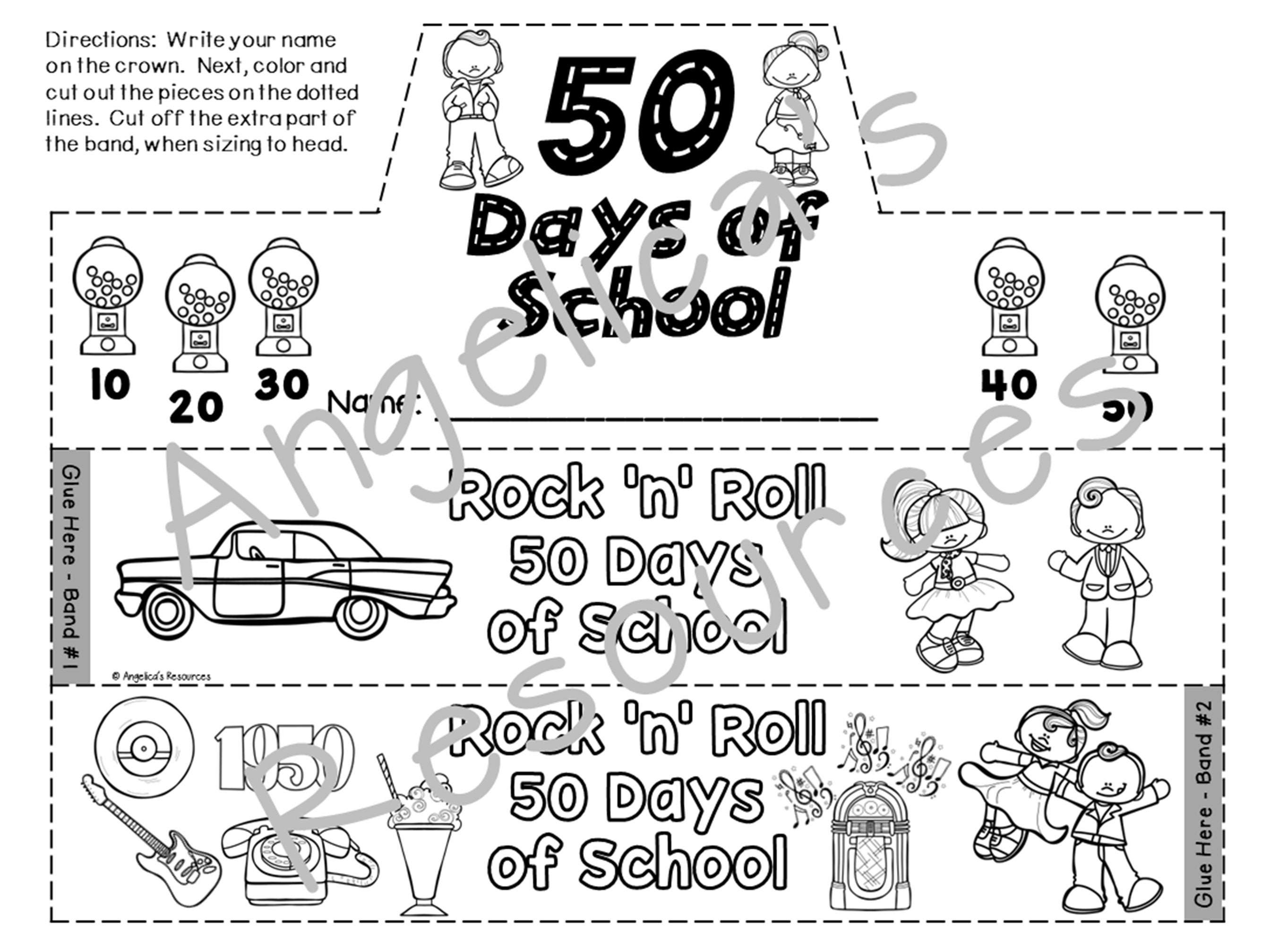50th Day of School Activities 50's Theme Crowns and Wristbands ...