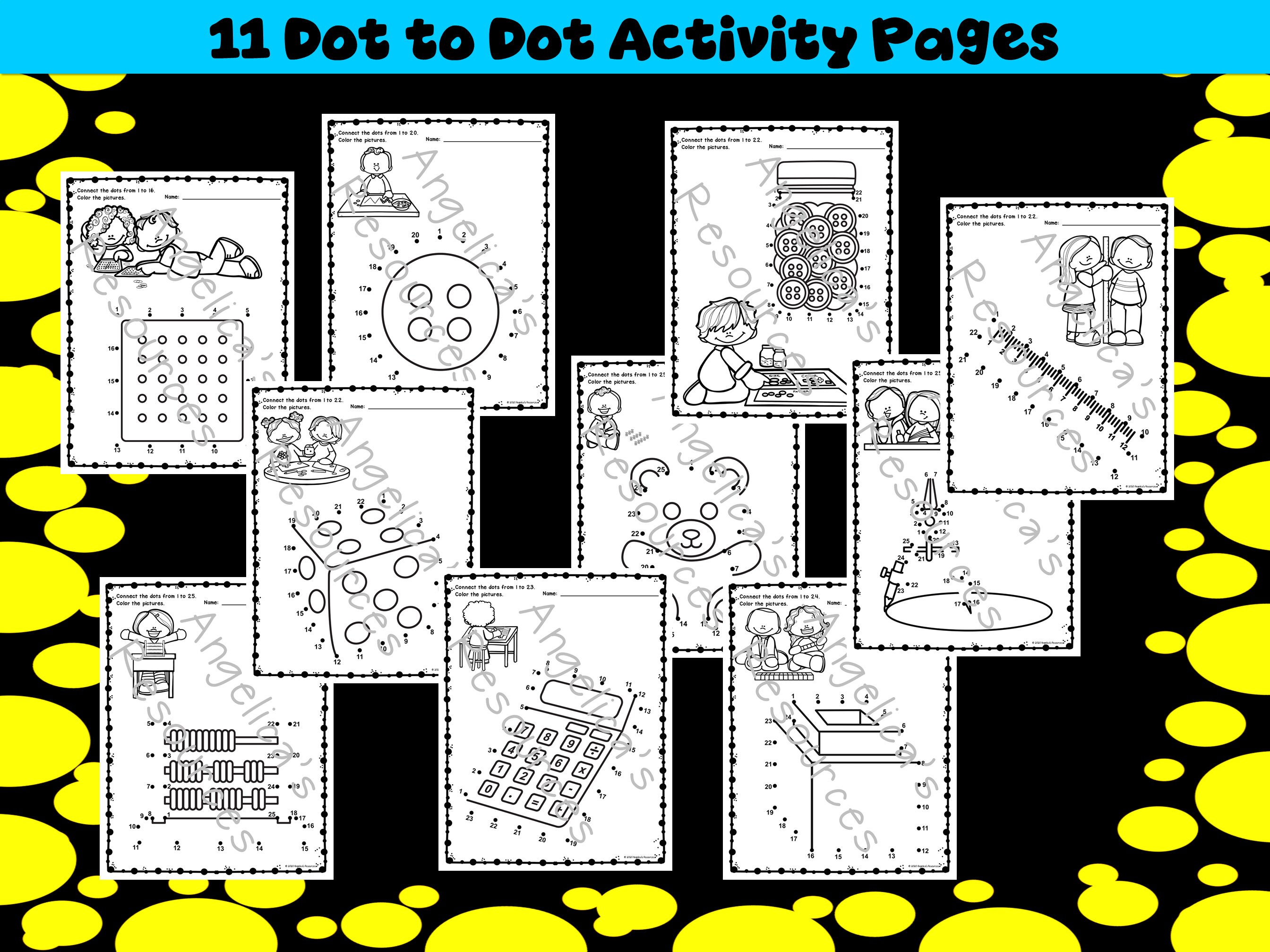 Math Theme Dot to Dot Coloring Pages | Connect the Dots Math Worksheets ...