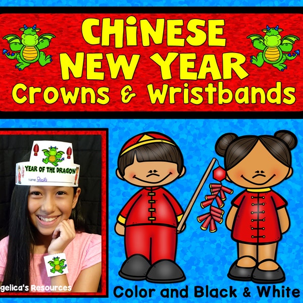 Chinese New Year 2024 Crowns and Wristbands | Lunar New Year | Chinese New Year Printable Kids Hat Craft Year of the Dragon | Worksheet