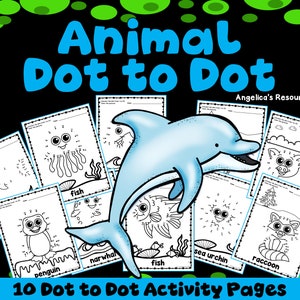 Animal Dot to Dot Coloring Pages | Connect the Dots Math Worksheets Printable | Morning Work