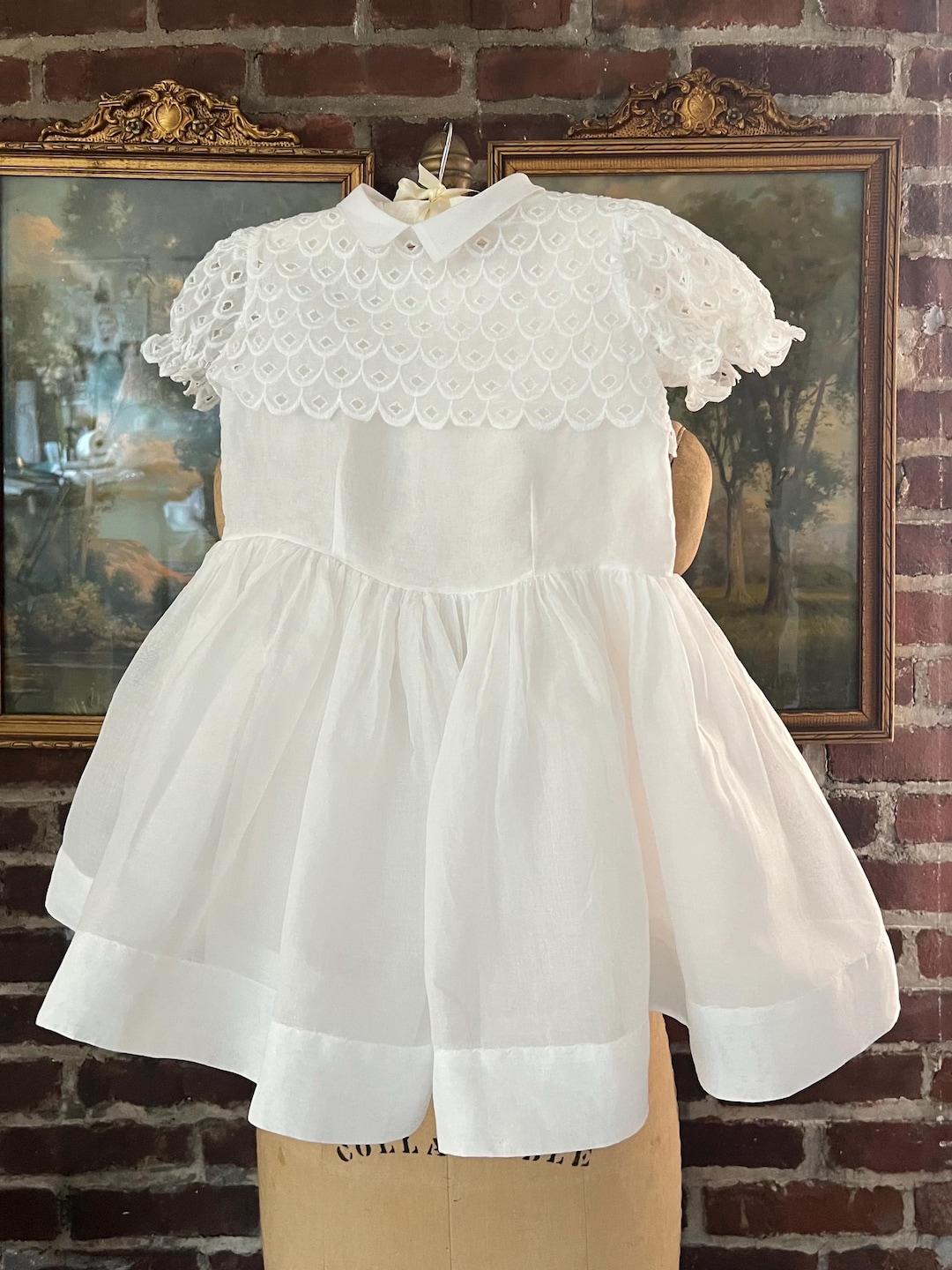 cotton organdy dress Vintage 1990s White Cotton Organdy Dress and Topper - 2T