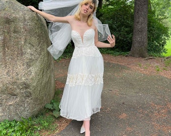 Ameri Vintage TULLE DOCKING DRESS ベージュ M AMERI(アメリ) チュールドッキングドレス ノースリーブ