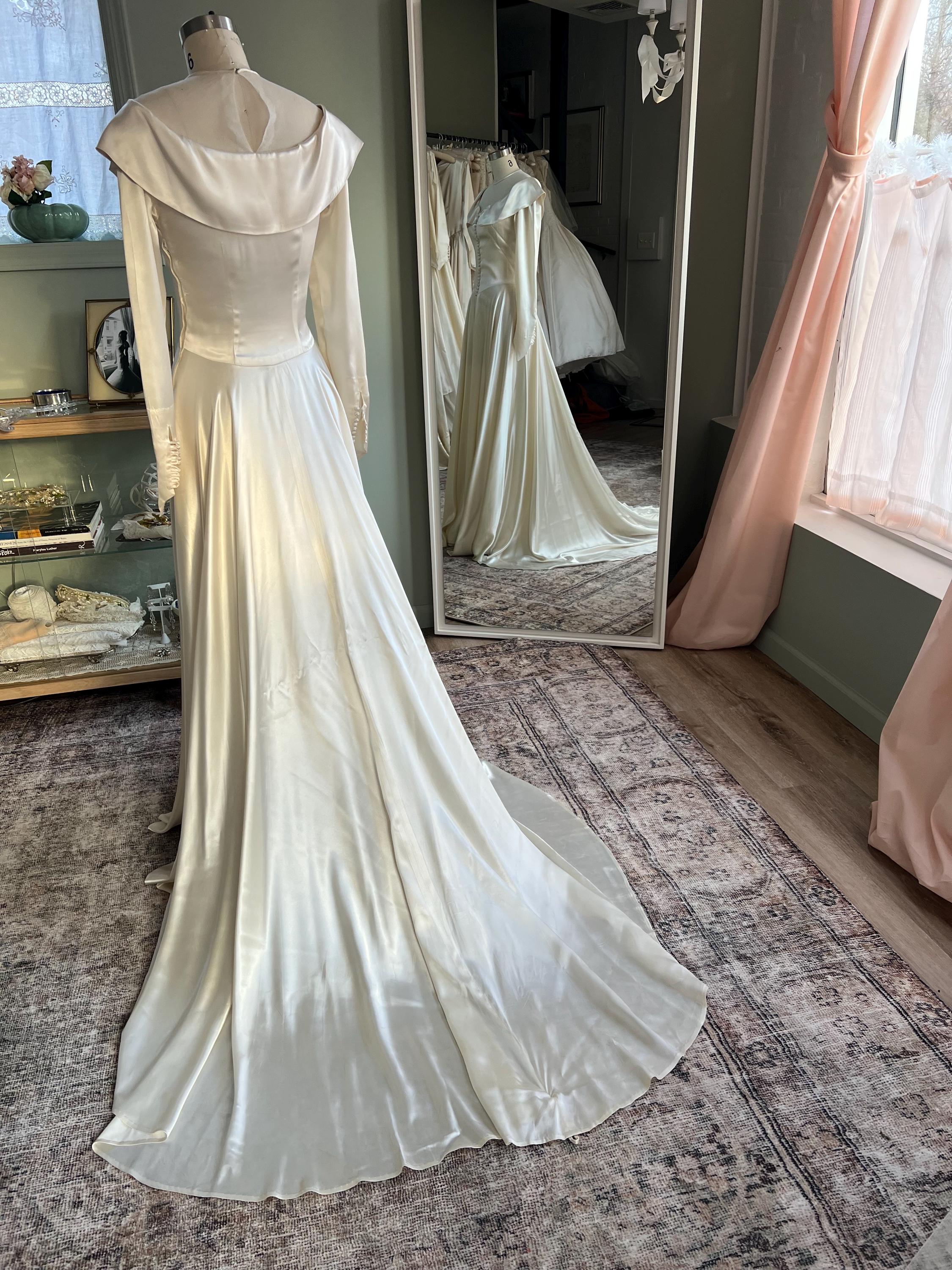1940 satin dress 1940s Liquid Satin Charmeuse Vintage Wedding Gown | Old Hollywood Bridal  Gown