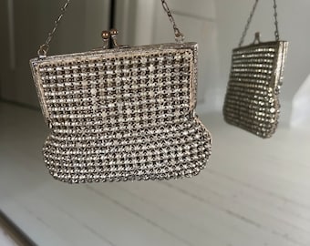 1920s Rhinestone Sparkle Evening Purse with Silver Chain Strap