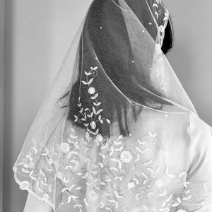 Antique Tambour Lace Bridal Veil: 1900s Juliet Style, Short Length