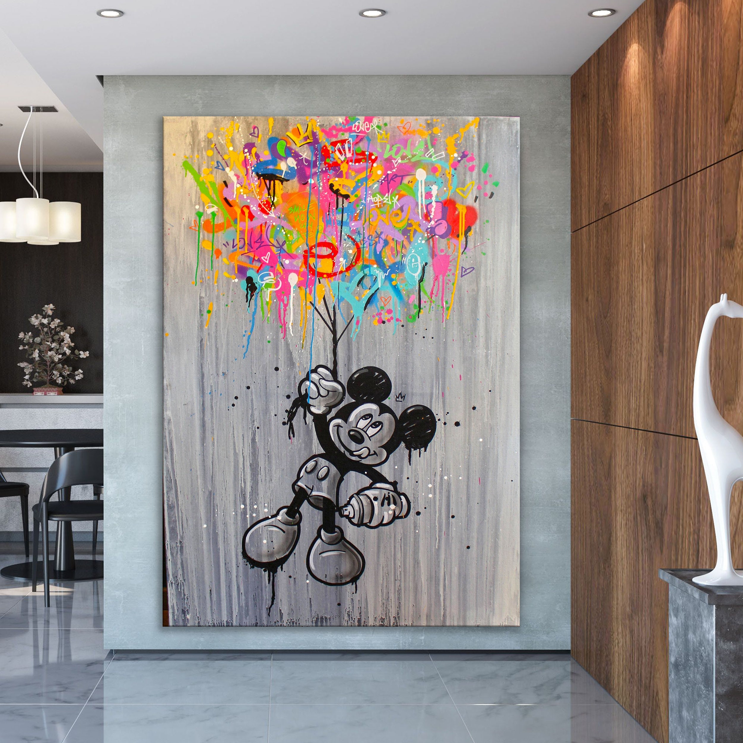 Open Road Brands Disney Mickey and Minnie Kiss Gallery Wrapped Canvas Wall  Decor - Classic Mickey Mouse Painting for Home Decorating