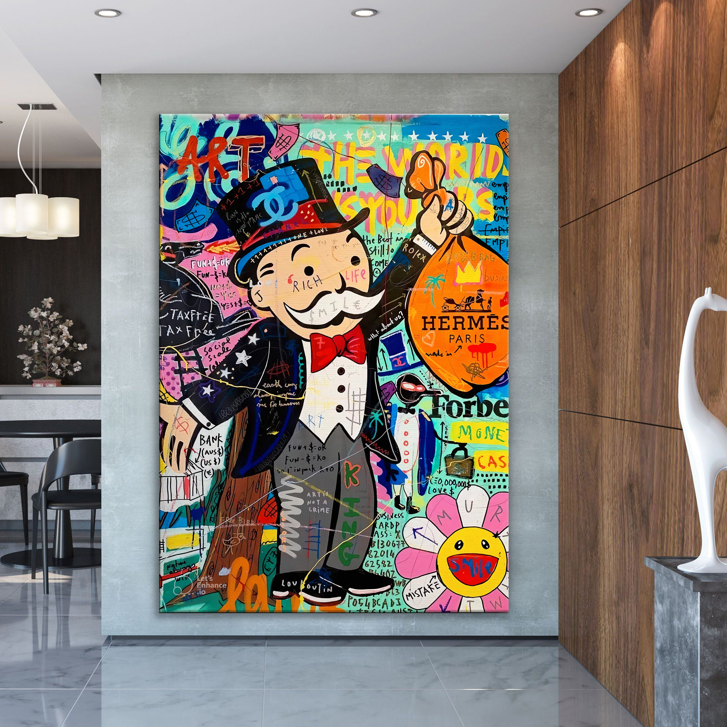 Alec Monopoly Art Canvas Painting Monopoly and Richie $ Bags Poster Luxury  Wall Art Pictures for Home Living Room Decor No Frame
