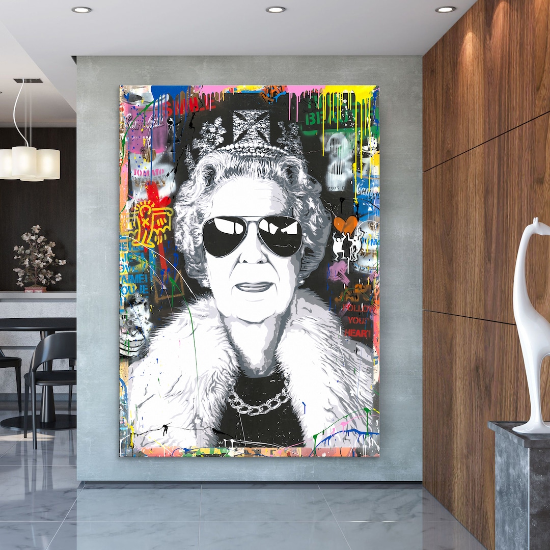 Queen Elizabeth Banksy Wall Art Canvas Print, Banksy Queen Canvas ...