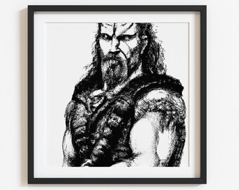 Viking sketch print, viking wall art, viking art, digital print, downloadable print, viking poster, viking decor, viking printable