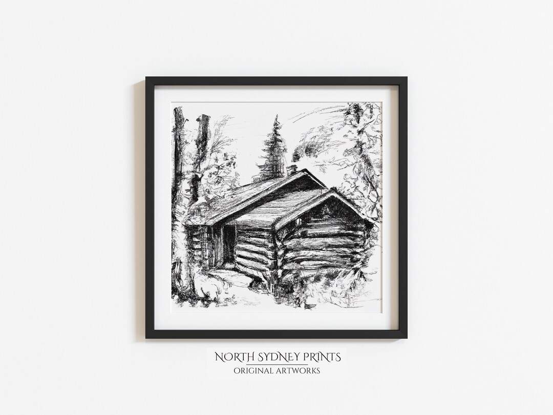 Log Cabin Art Print Log Cabin Wall Art Vintage Sketch Print Etsy