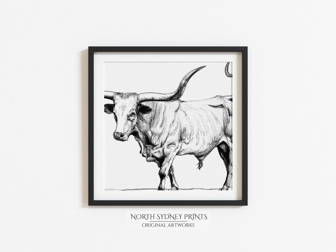 Longhorn Sketch, Longhorn Print, Longhorn Wall Art, Longhorn Decor